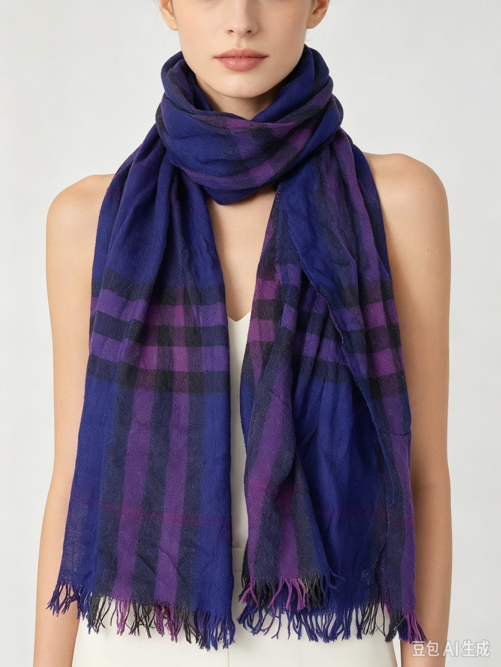 Burberry Cashmere & Wool Purple Check Wool Scarf